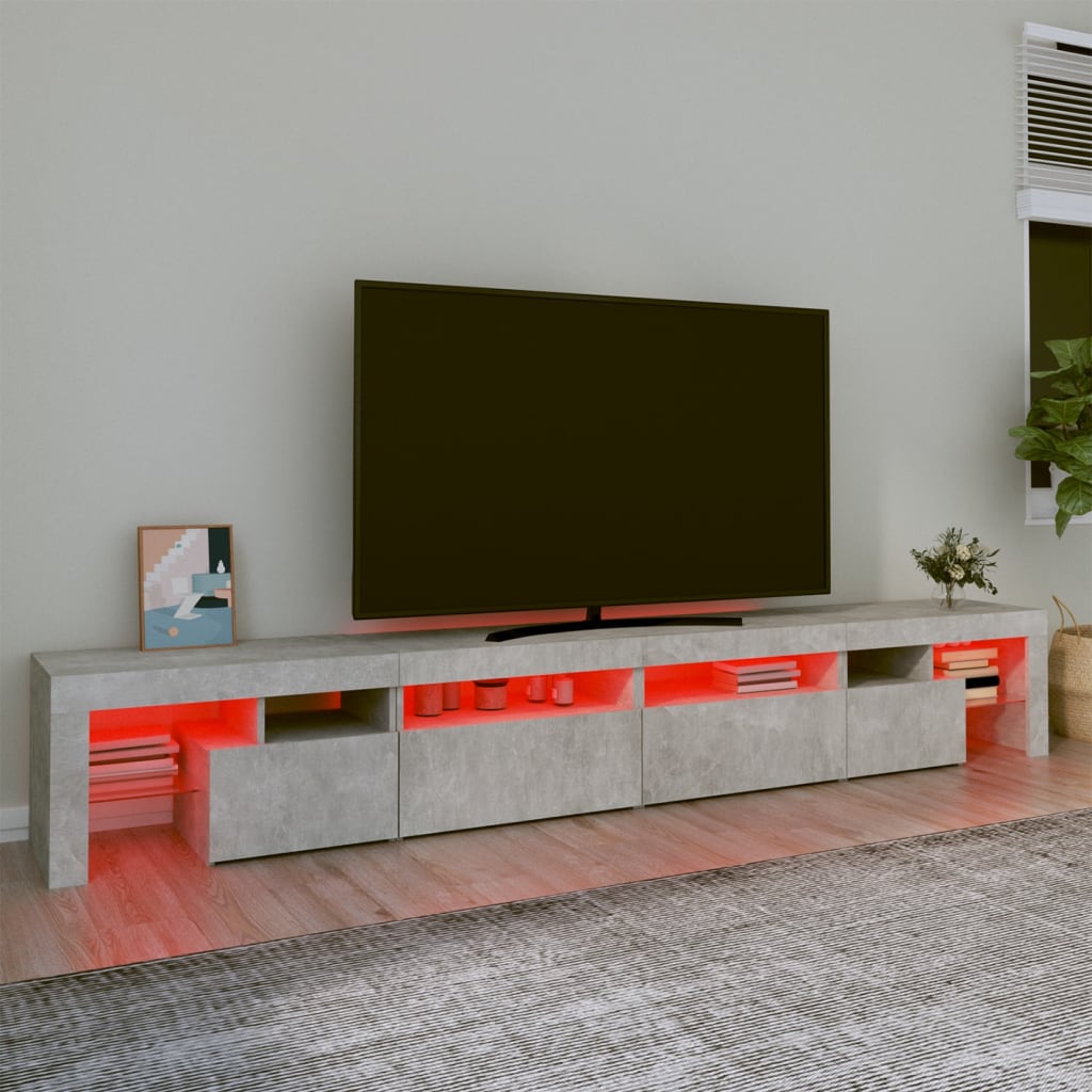 TV skrinka s LED svetlami betónová sivá 260 x 36,5 x 40 cm