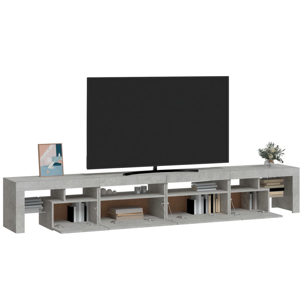 TV skrinka s LED svetlami betónová sivá 260 x 36,5 x 40 cm