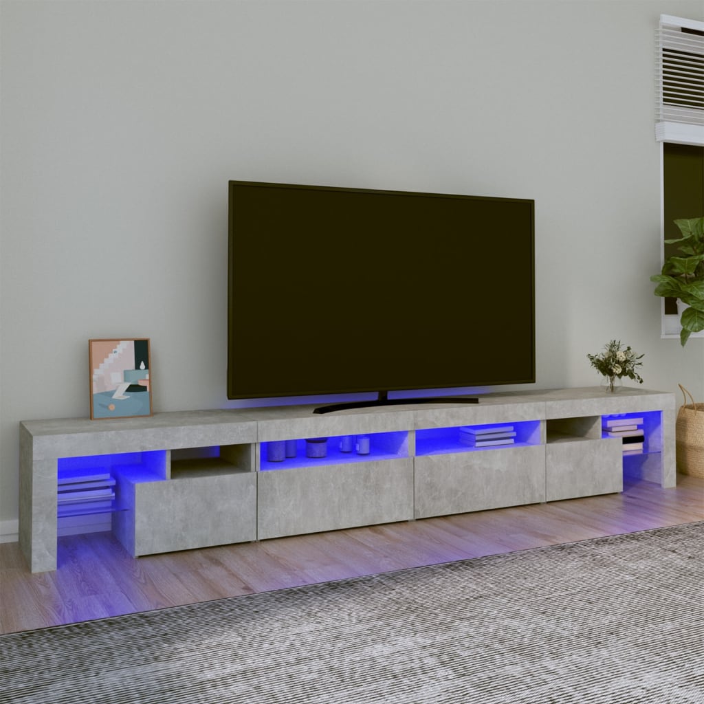 TV skrinka s LED svetlami betónová sivá 260 x 36,5 x 40 cm