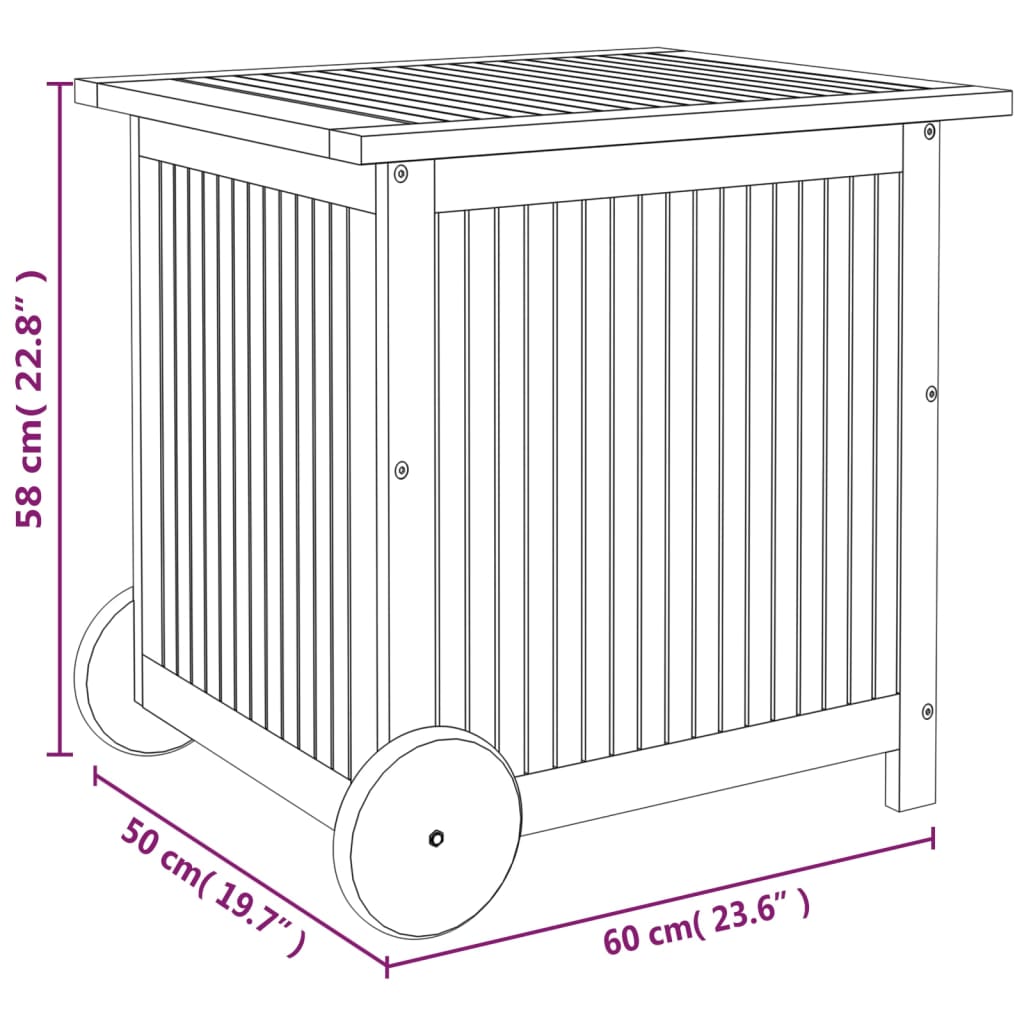 Záhradný úložný box s kolieskami 60x50x58 cm masívna akácia