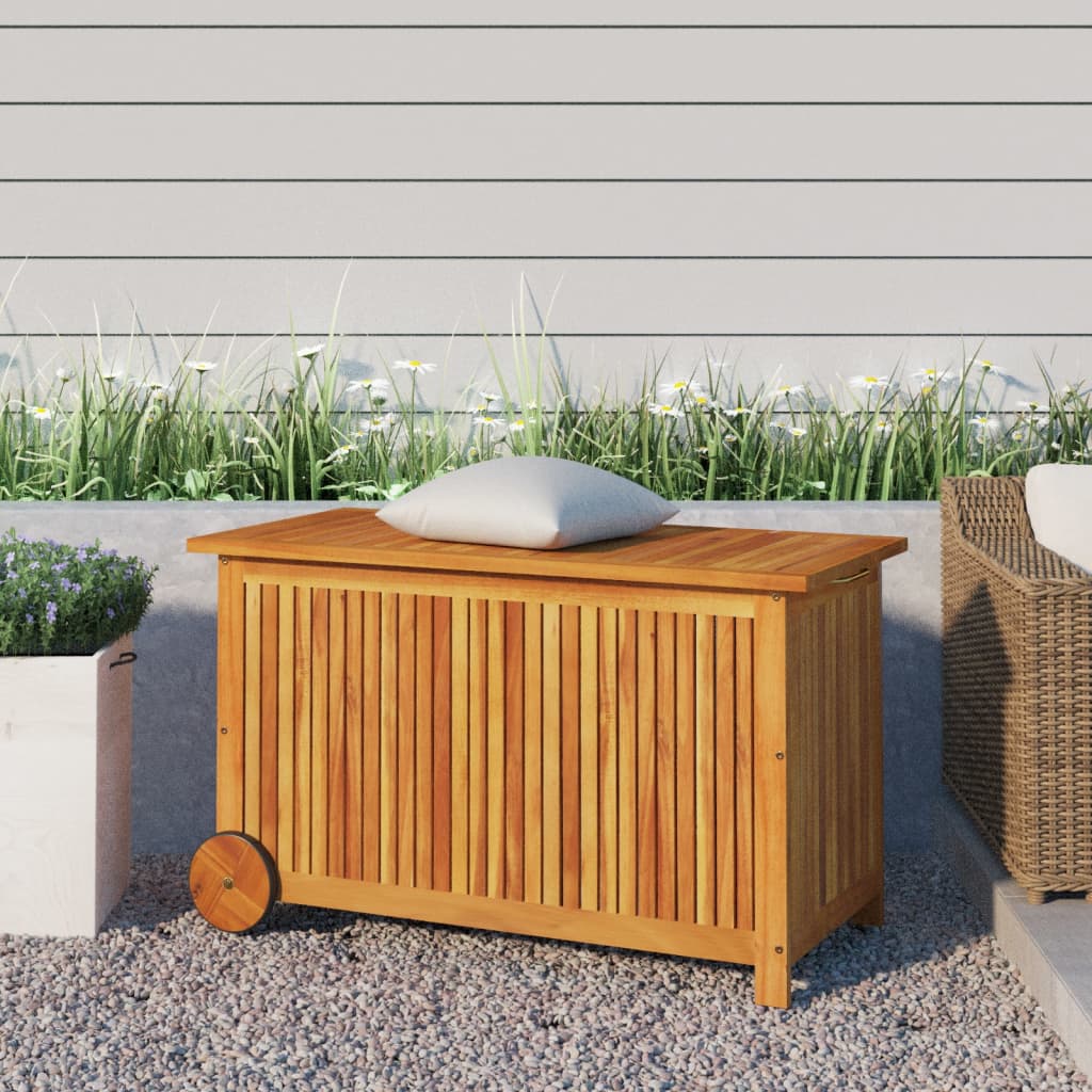Záhradný úložný box s kolieskami 90x50x58 cm masívna akácia