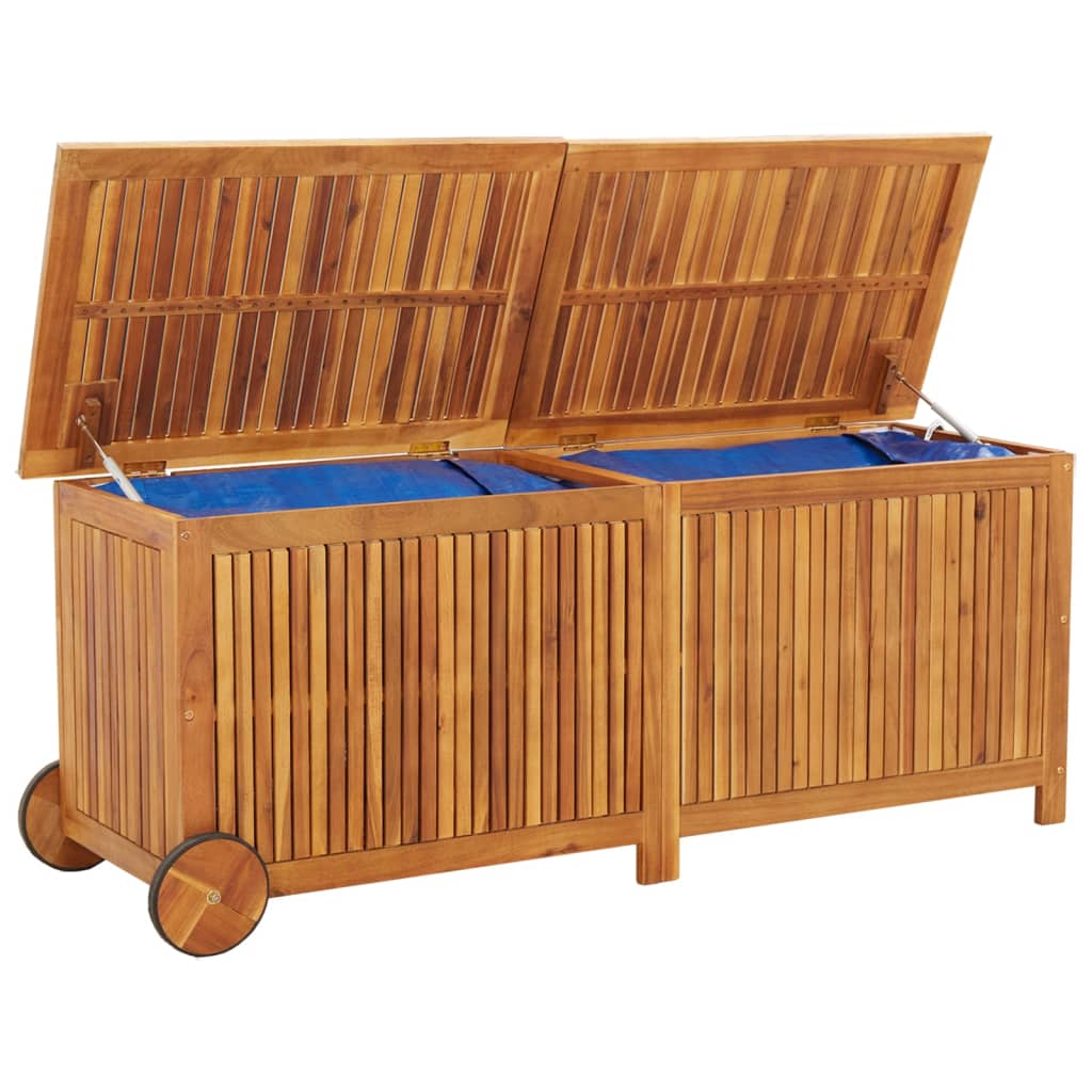 Záhradný úložný box s kolieskami 150x50x58 cm masívna akácia