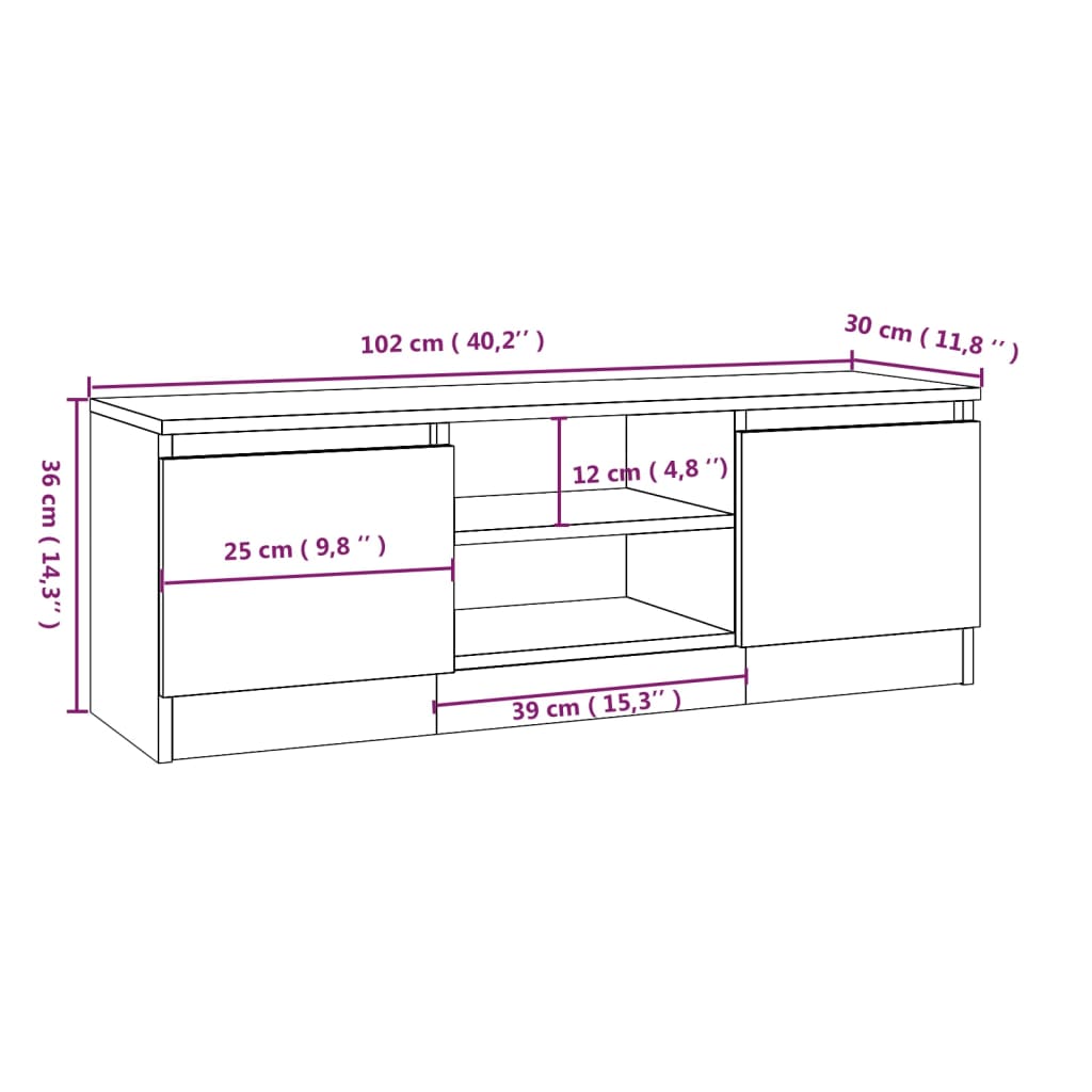 TV skrinka s dvierkami dymový dub 102x30x36 cm