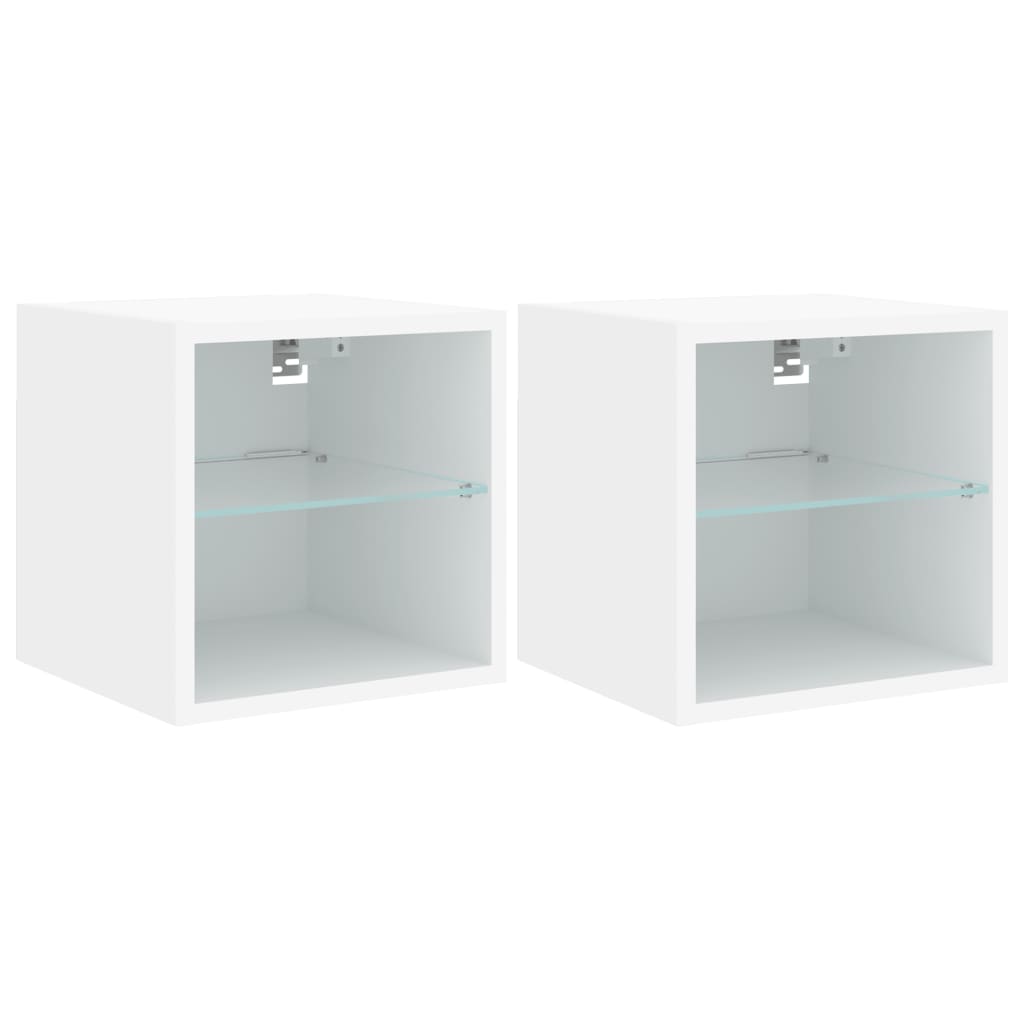 TV nástenné skrinky s LED svetlami 2 ks biele 30x28,5x30 cm
