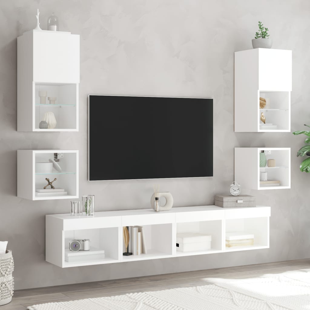TV nástenné skrinky s LED svetlami 2 ks biele 30x28,5x30 cm