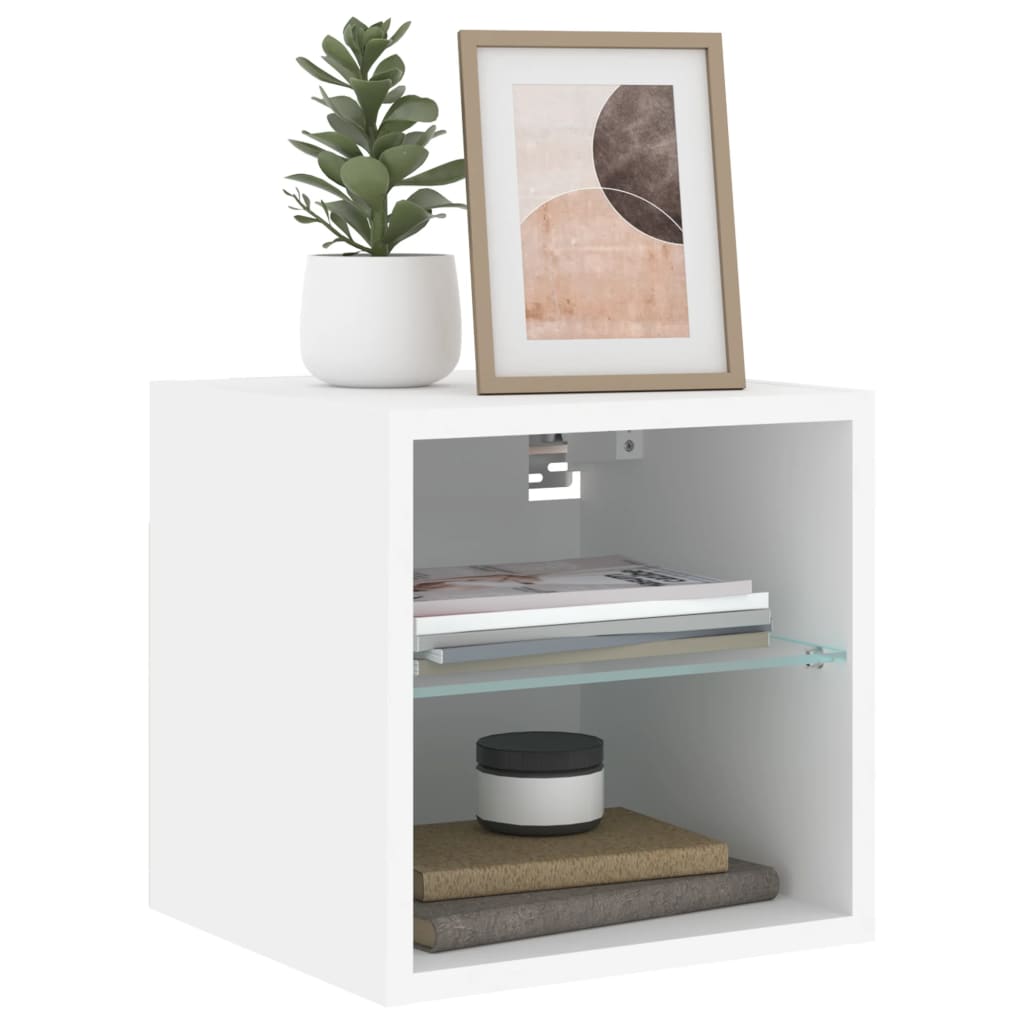 TV nástenné skrinky s LED svetlami 2 ks biele 30x28,5x30 cm