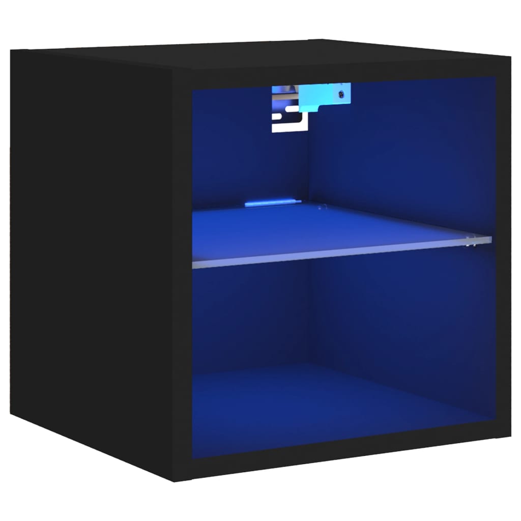 TV nástenná skrinka s LED svetlami čierna 30x28,5x30 cm