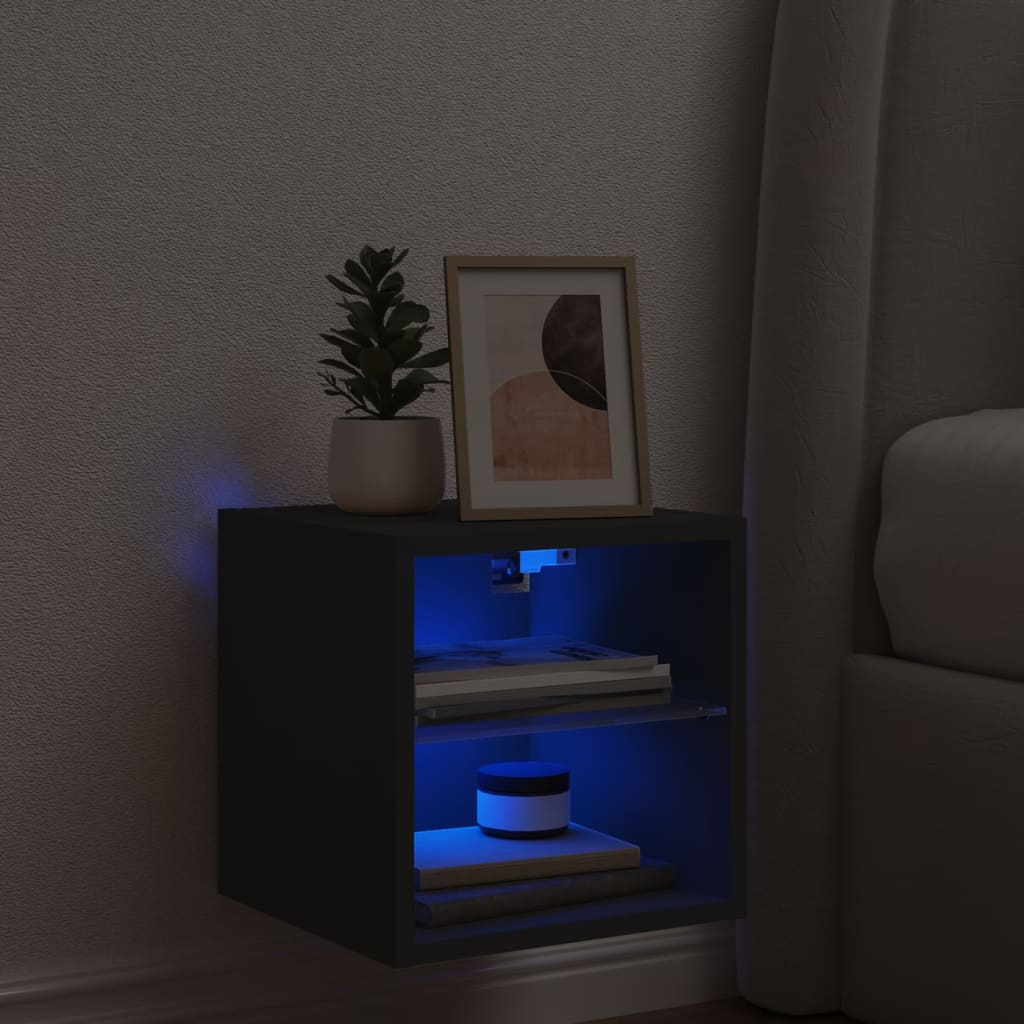 TV nástenná skrinka s LED svetlami čierna 30x28,5x30 cm