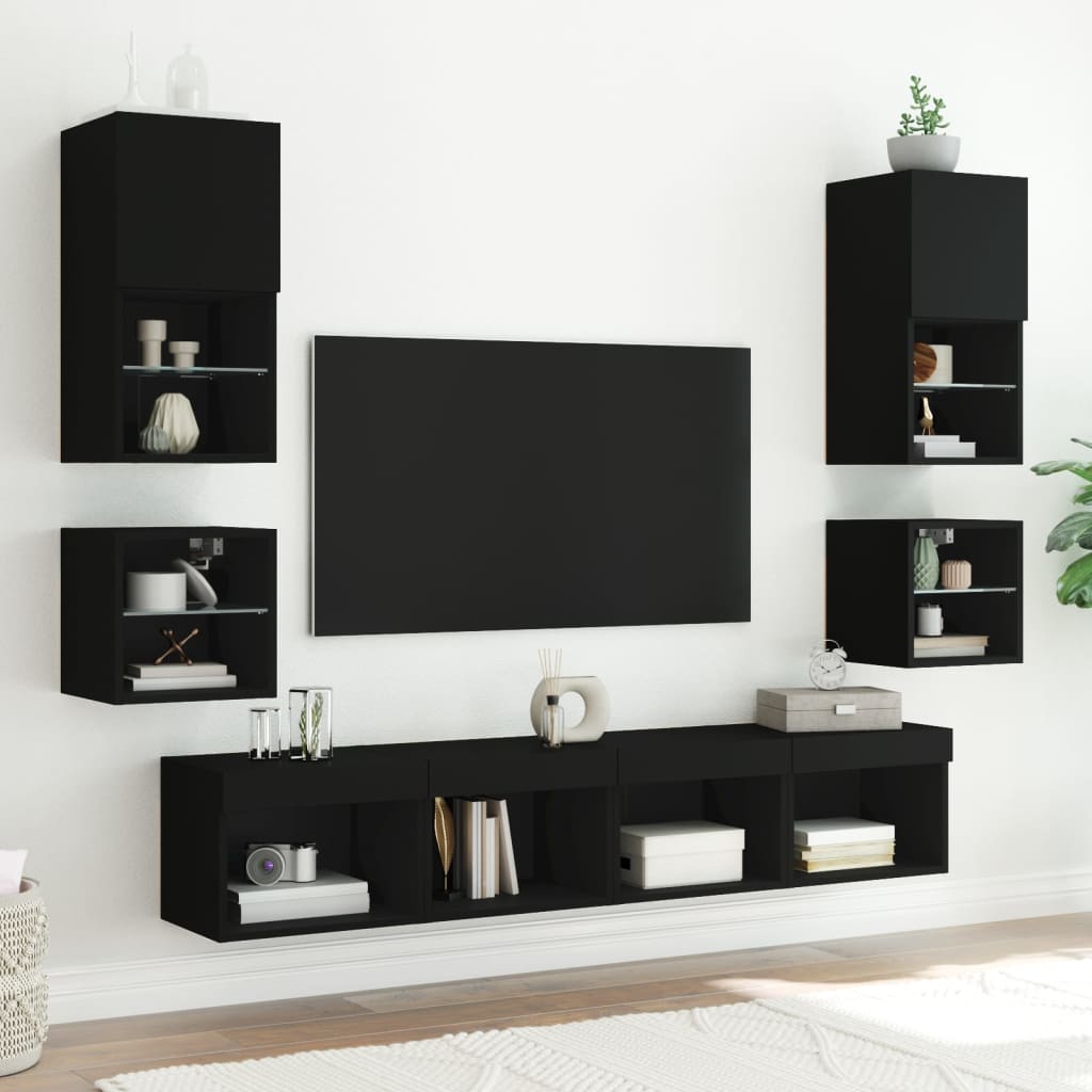 TV nástenná skrinka s LED svetlami čierna 30x28,5x30 cm