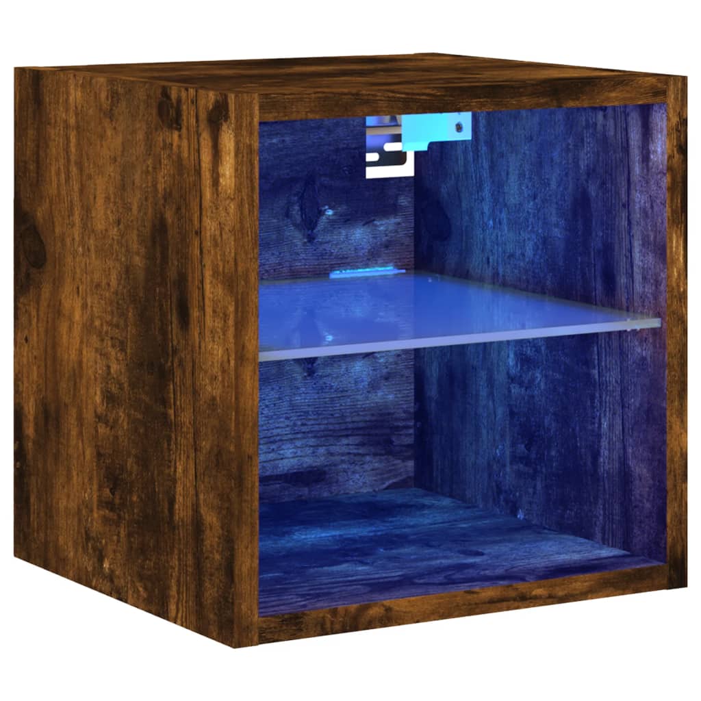 TV nástenná skrinka s LED svetlami dymový dub 30x28,5x30 cm