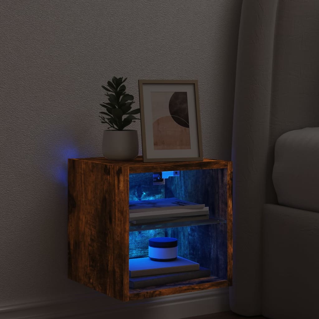 TV nástenná skrinka s LED svetlami dymový dub 30x28,5x30 cm