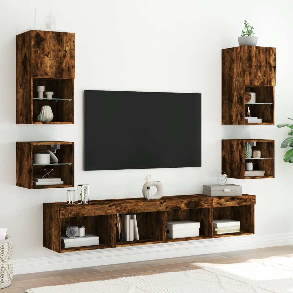 TV nástenná skrinka s LED svetlami dymový dub 30x28,5x30 cm