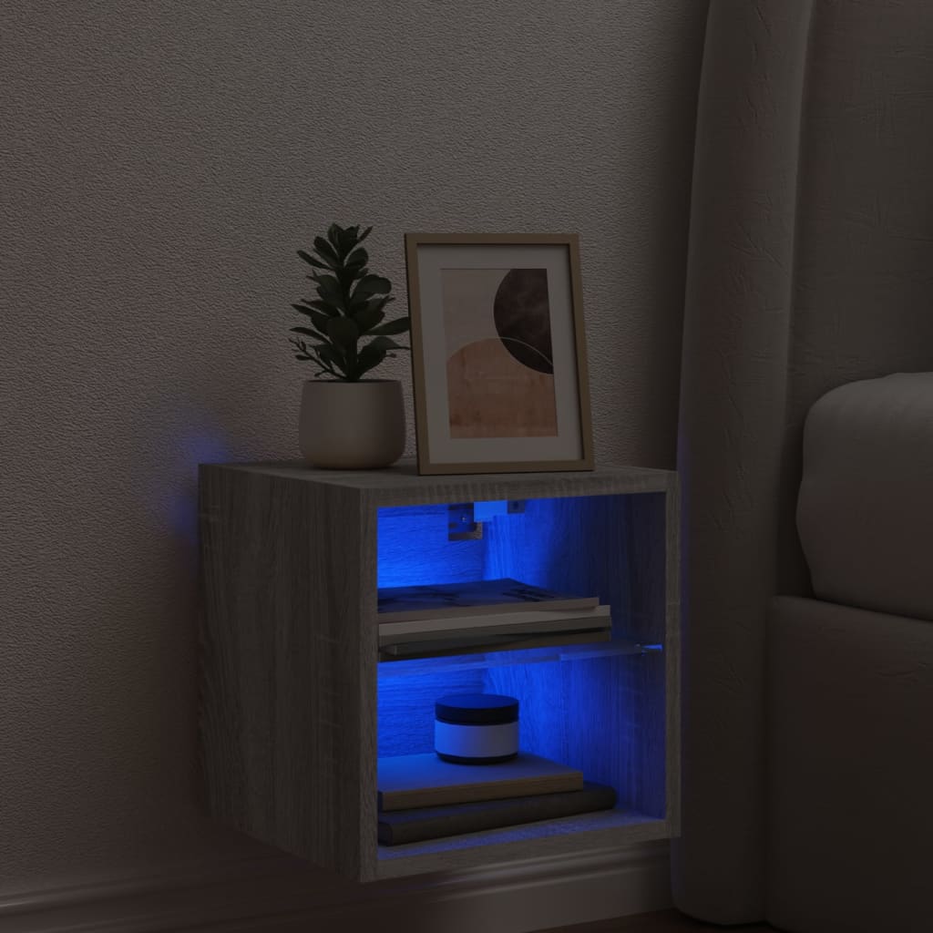 TV nástenná skrinka s LED svetlami sivá sonoma 30x28,5x30 cm