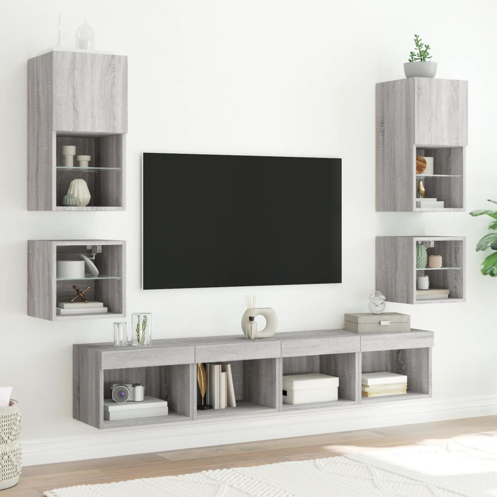TV nástenná skrinka s LED svetlami sivá sonoma 30x28,5x30 cm