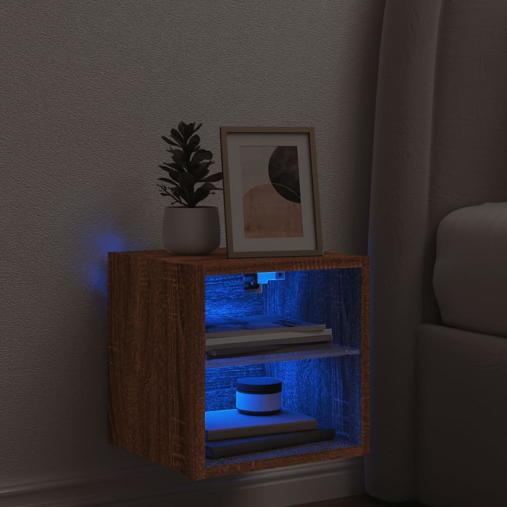 TV nástenná skrinka s LED svetlami hnedý dub 30x28,5x30 cm