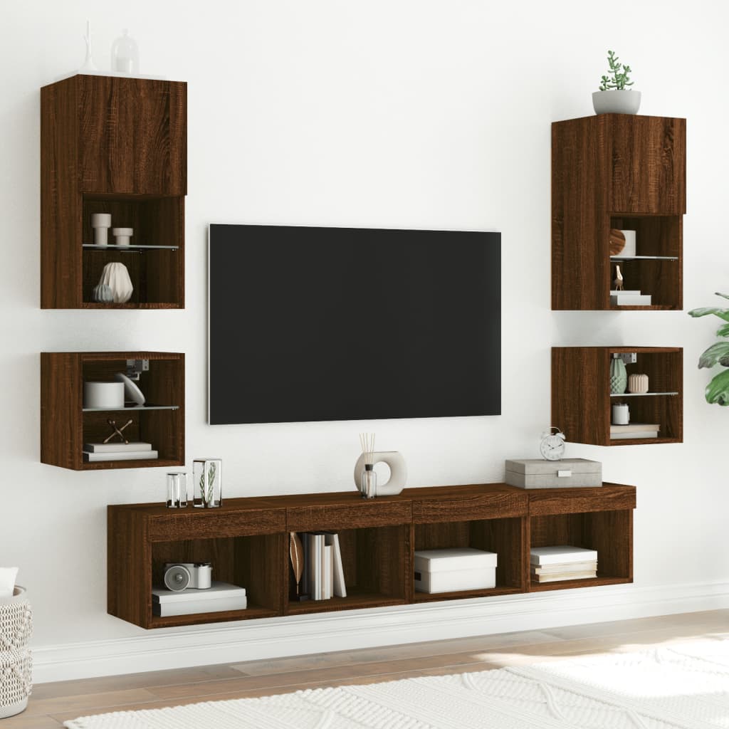 TV nástenná skrinka s LED svetlami hnedý dub 30x28,5x30 cm