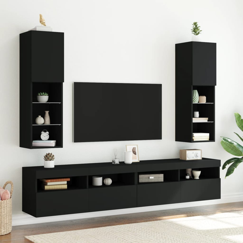 TV skrinka s LED svetlami čierna 30,5x30x102 cm