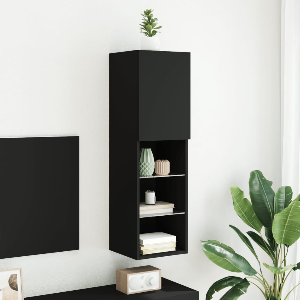 TV skrinka s LED svetlami čierna 30,5x30x102 cm
