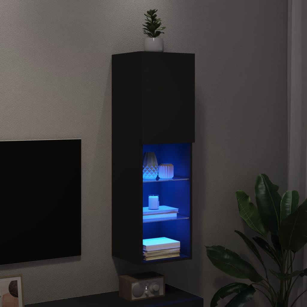 TV skrinka s LED svetlami čierna 30,5x30x102 cm