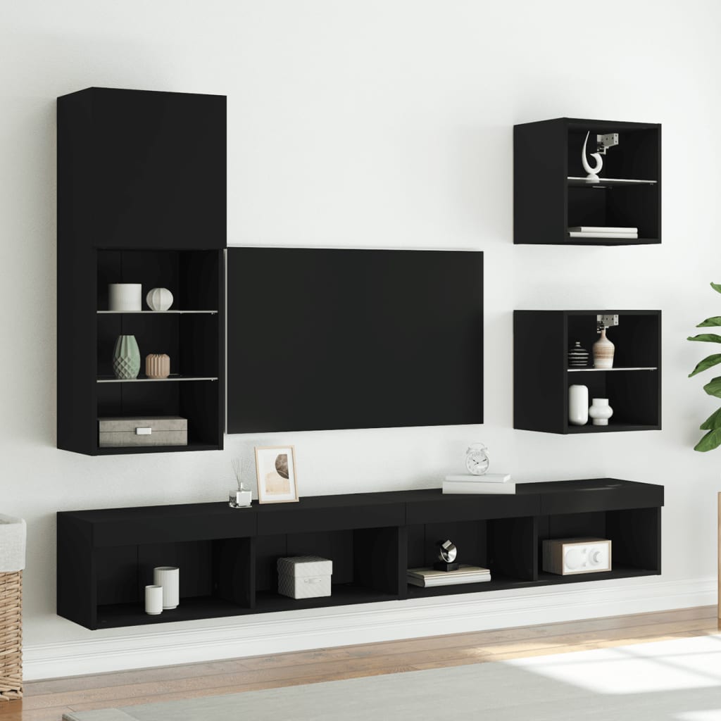 TV skrinka s LED svetlami čierna 40,5x30x102 cm