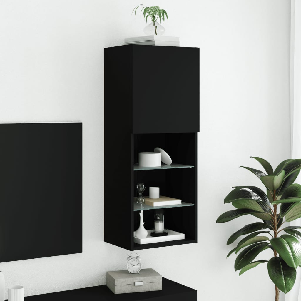 TV skrinka s LED svetlami čierna 40,5x30x102 cm
