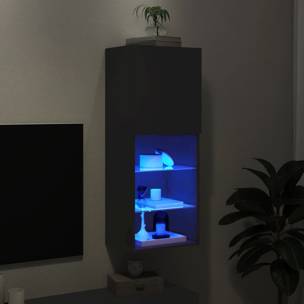 TV skrinka s LED svetlami čierna 40,5x30x102 cm