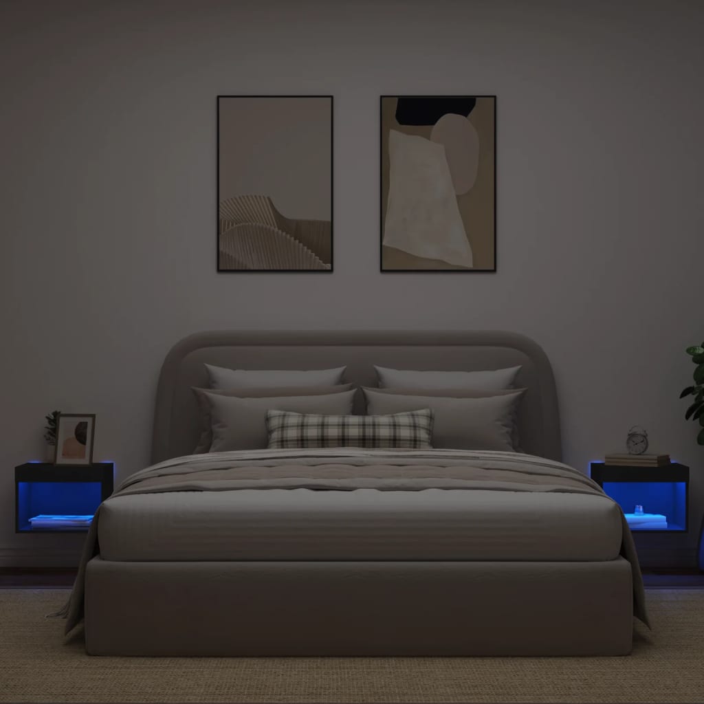 Nočné stolíky s LED svetlami nástenné 2 ks čierne
