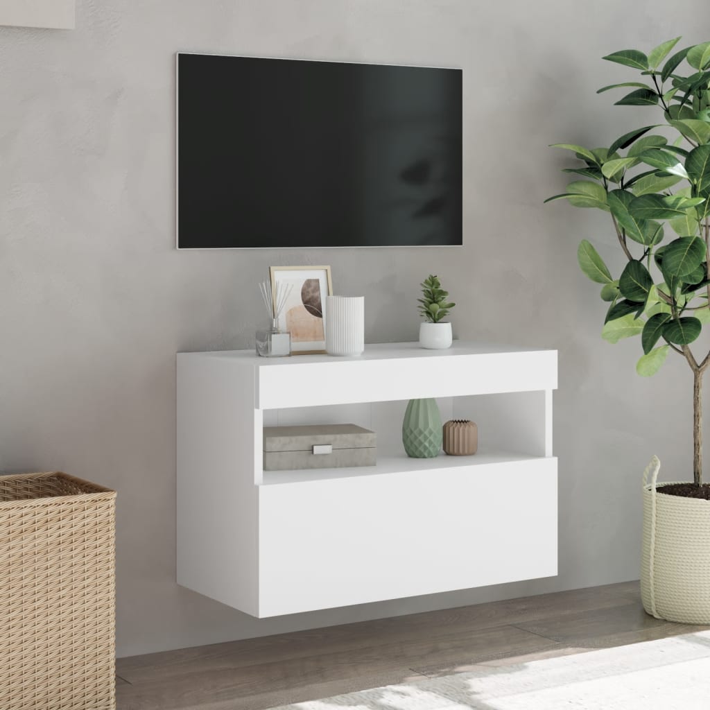 TV nástenná skrinka s LED svetlami biela 60x30x40 cm