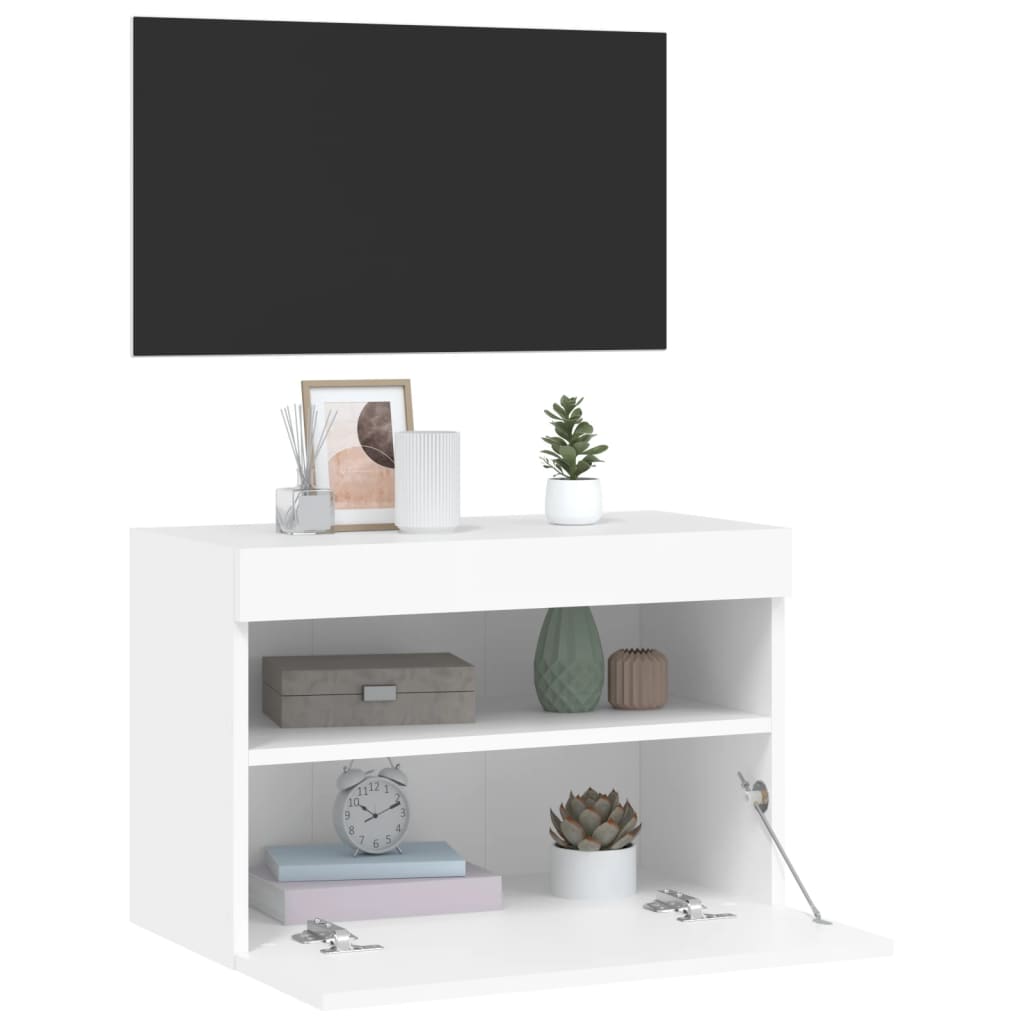 TV nástenná skrinka s LED svetlami biela 60x30x40 cm