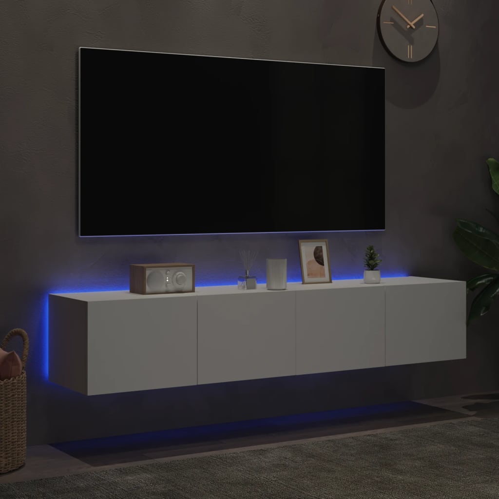 TV nástenné skrinky s LED svetlami 2 ks biele 80x35x31 cm