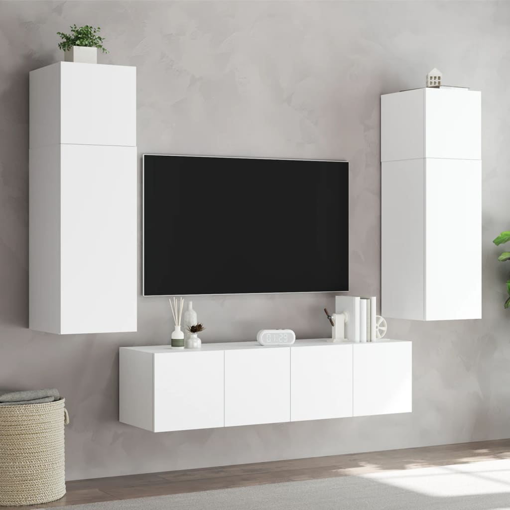 TV nástenné skrinky s LED svetlami 2 ks biele 80x35x31 cm