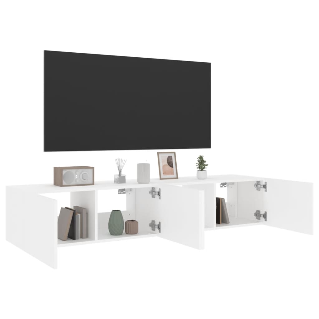 TV nástenné skrinky s LED svetlami 2 ks biele 80x35x31 cm