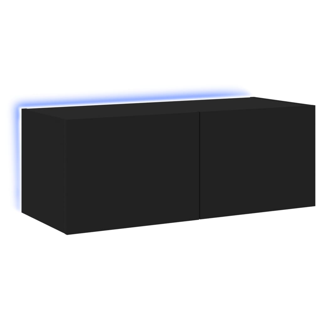 TV nástenná skrinka s LED svetlami čierna 80x35x31 cm