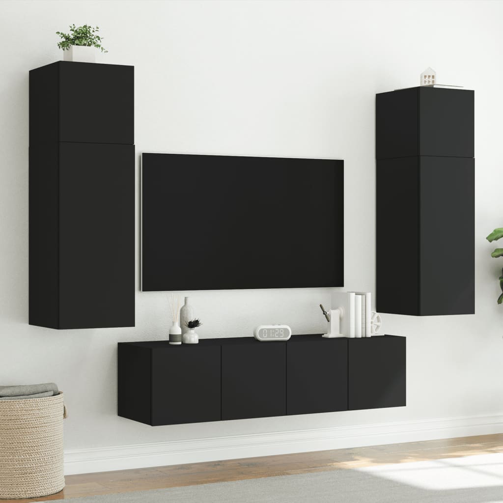 TV nástenná skrinka s LED svetlami čierna 80x35x31 cm