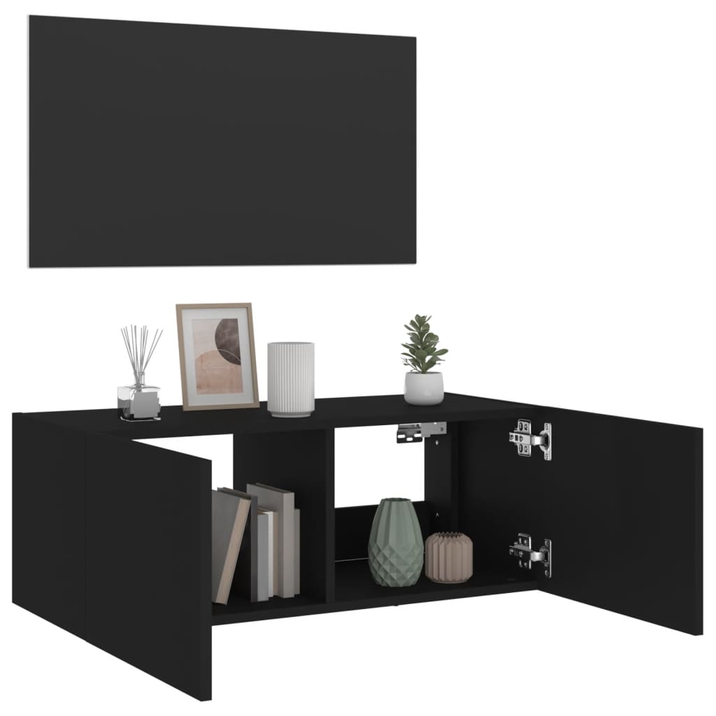 TV nástenná skrinka s LED svetlami čierna 80x35x31 cm