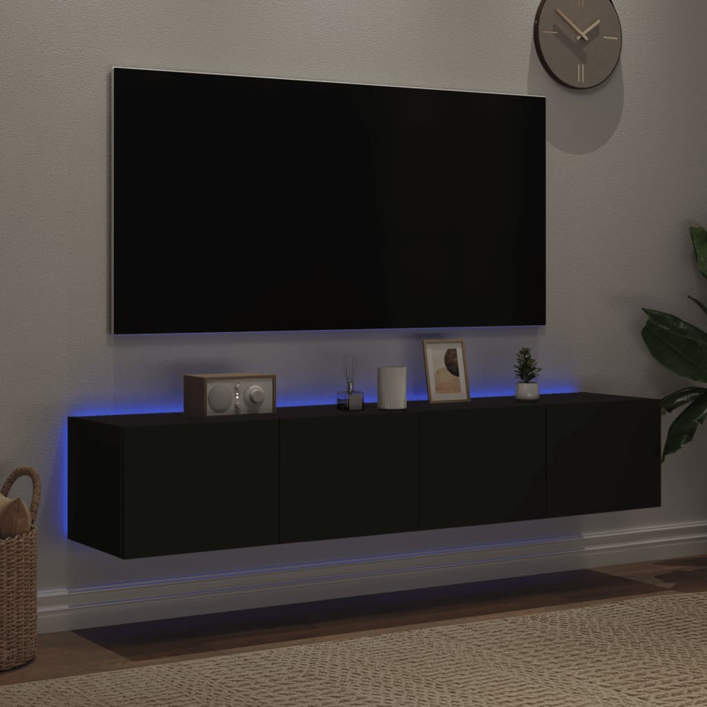 TV nástenné skrinky s LED svetlami 2 ks čierne 80x35x31 cm