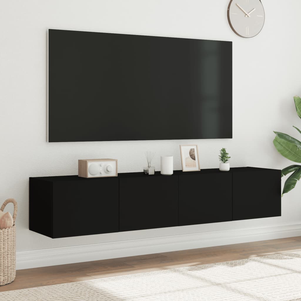 TV nástenné skrinky s LED svetlami 2 ks čierne 80x35x31 cm
