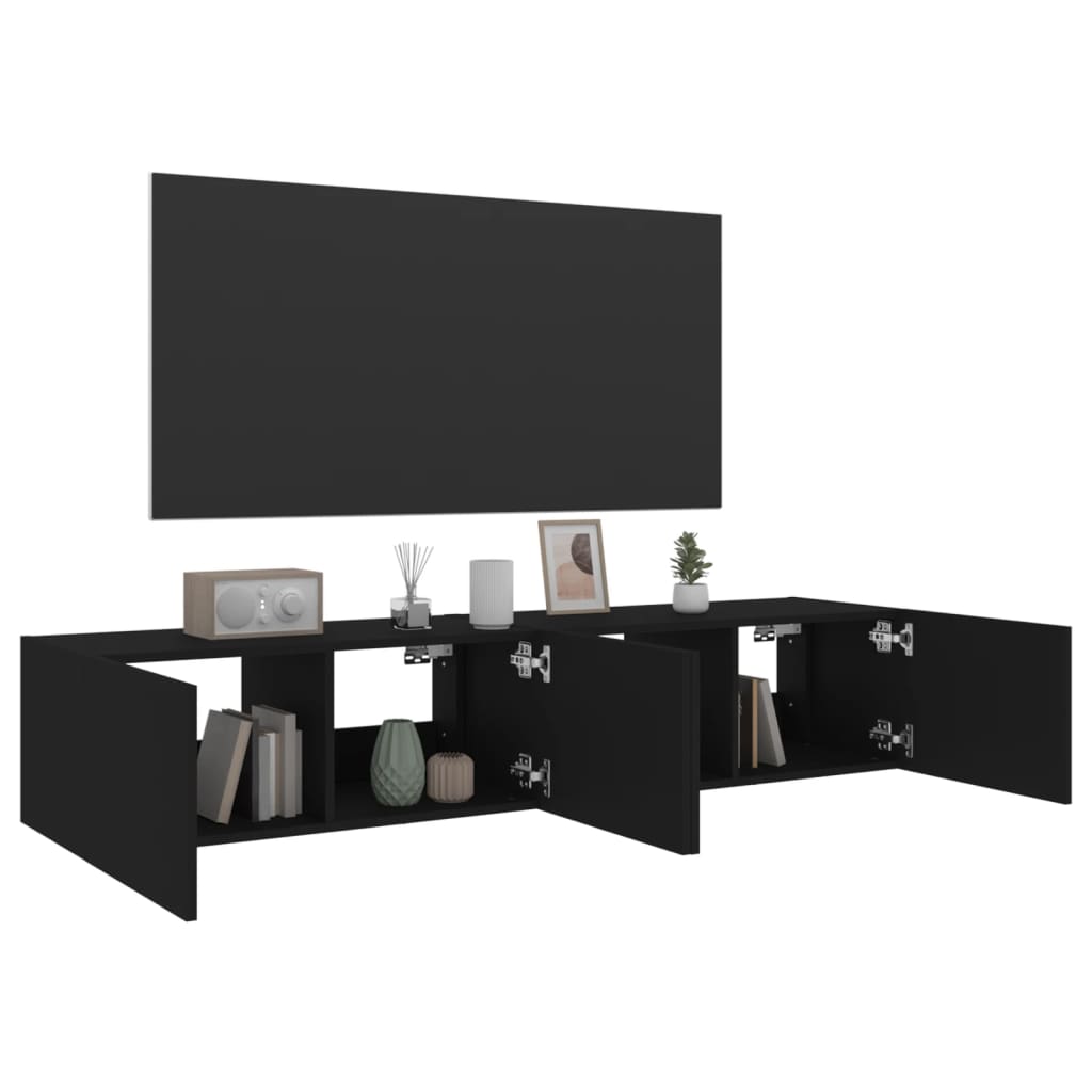 TV nástenné skrinky s LED svetlami 2 ks čierne 80x35x31 cm
