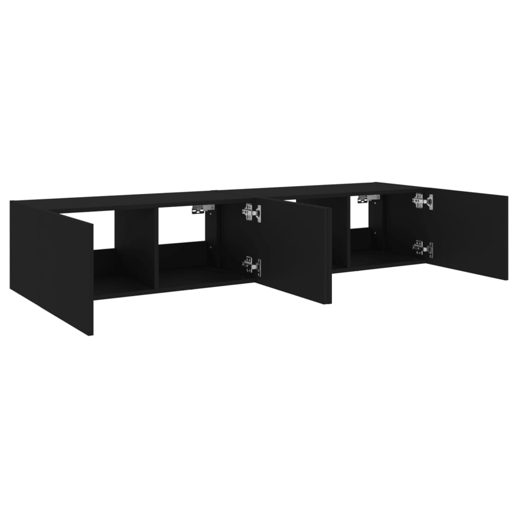 TV nástenné skrinky s LED svetlami 2 ks čierne 80x35x31 cm
