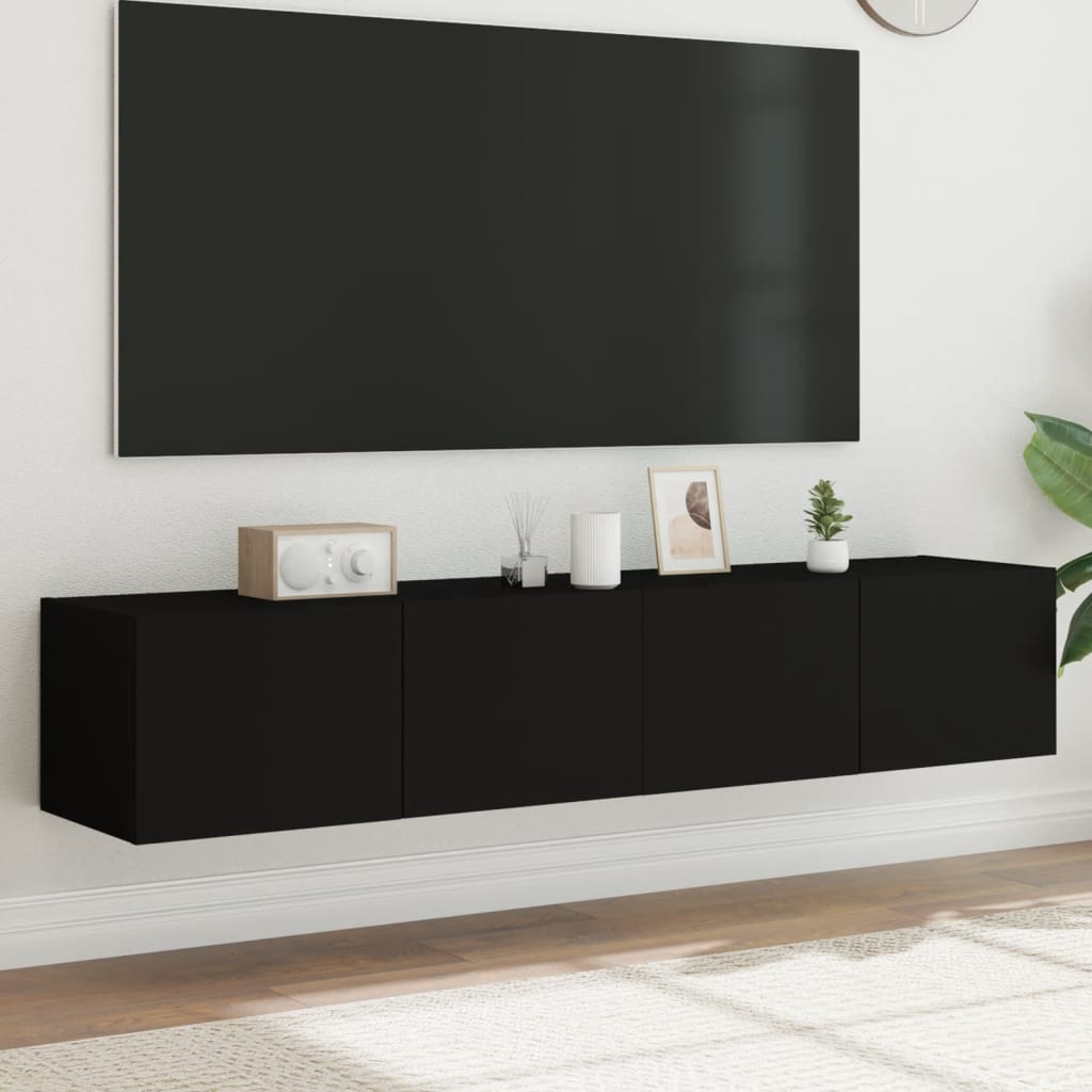TV nástenné skrinky s LED svetlami 2 ks čierne 80x35x31 cm