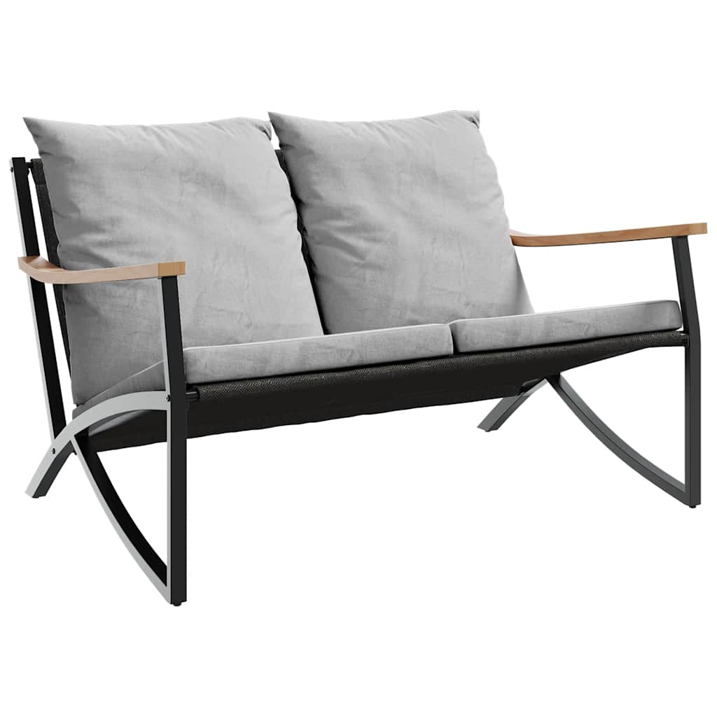 Záhradná lavička s vankúšmi 120 cm čierna oceľ