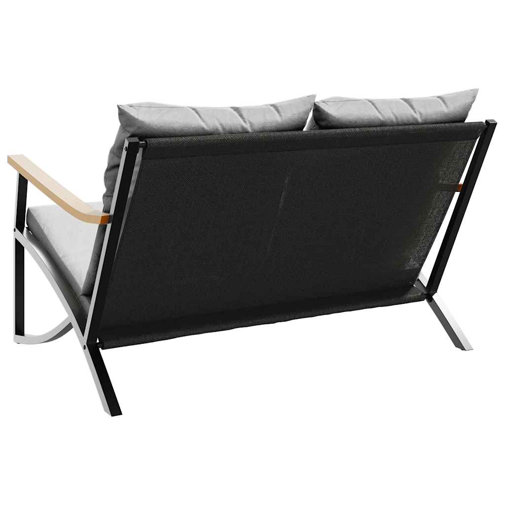 Záhradná lavička s vankúšmi 120 cm čierna oceľ