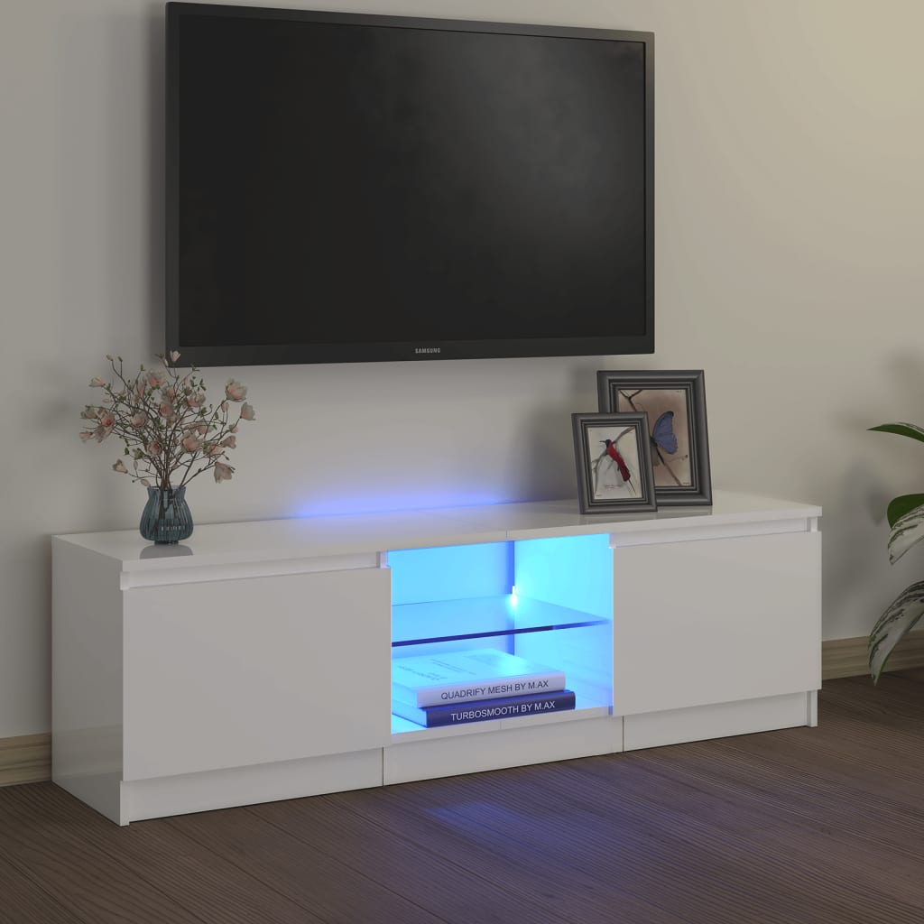 TV skrinka s LED svetlami lesklá biela 120x30x35,5 cm