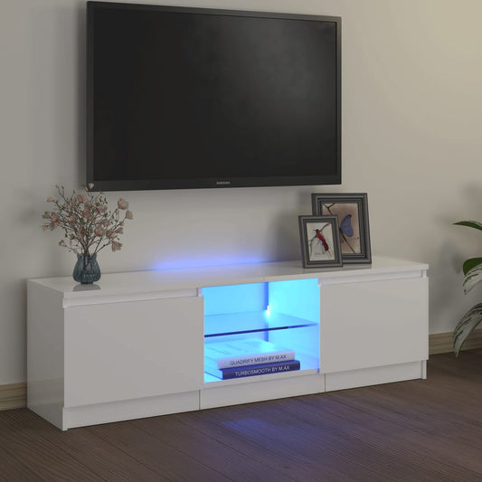 TV skrinka s LED svetlami lesklá biela 120x30x35,5 cm