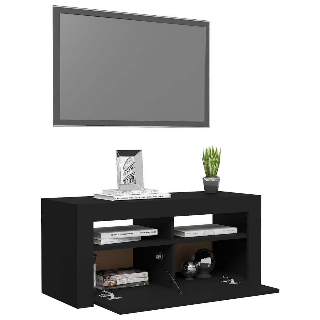 TV skrinka s LED svetlami čierna 90x35x40 cm