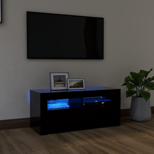 TV skrinka s LED svetlami čierna 90x35x40 cm