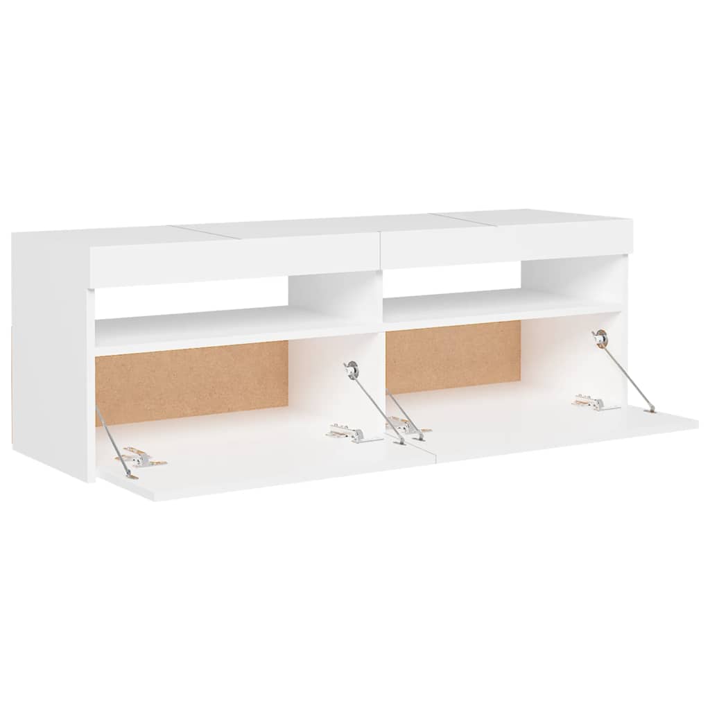TV skrinka s LED svetlami biela 120x35x40 cm