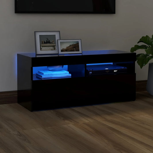 TV skrinka s LED svetlami čierna 90x35x40 cm