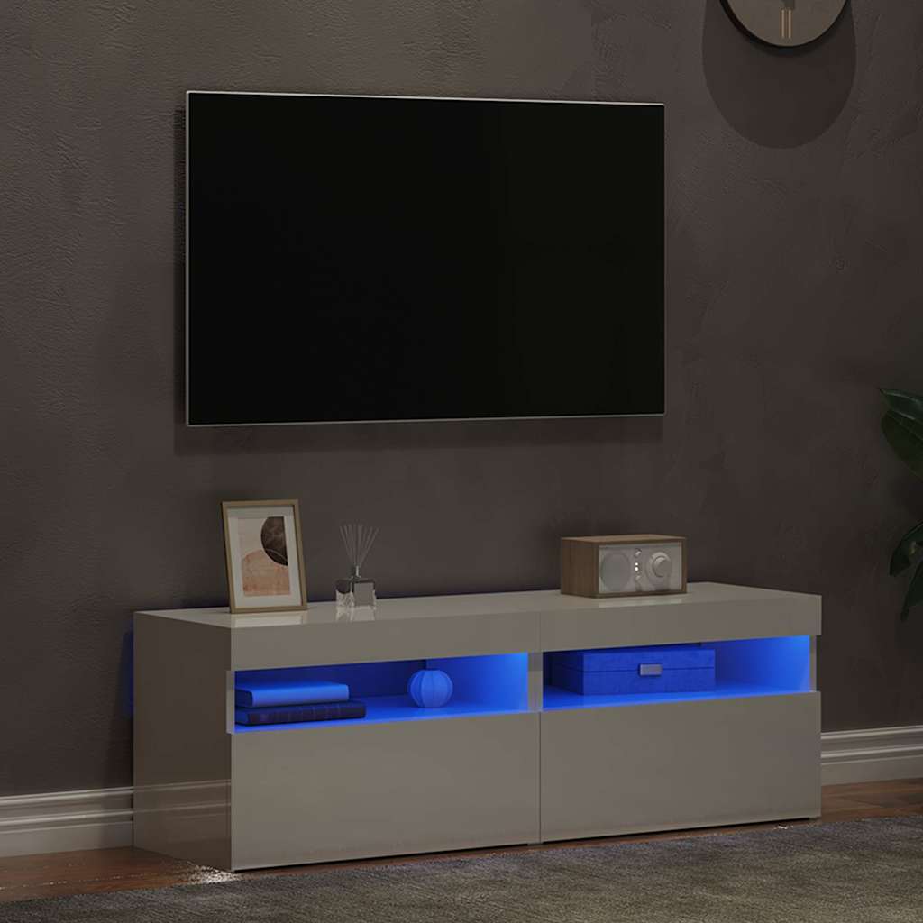 TV skrinky s LED svetlami 2 ks lesklé biele 60x35x40 cm