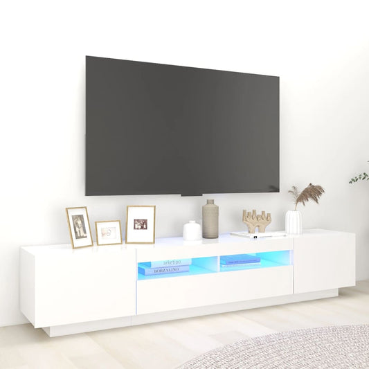 TV skrinka s LED svetlami biela 200x35x40 cm